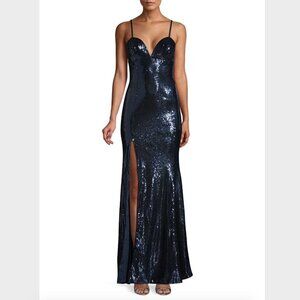 DRESS THE POPULATION Alejandra Sequin Mermaid Gown Maxi Dress Dark Navy Medium